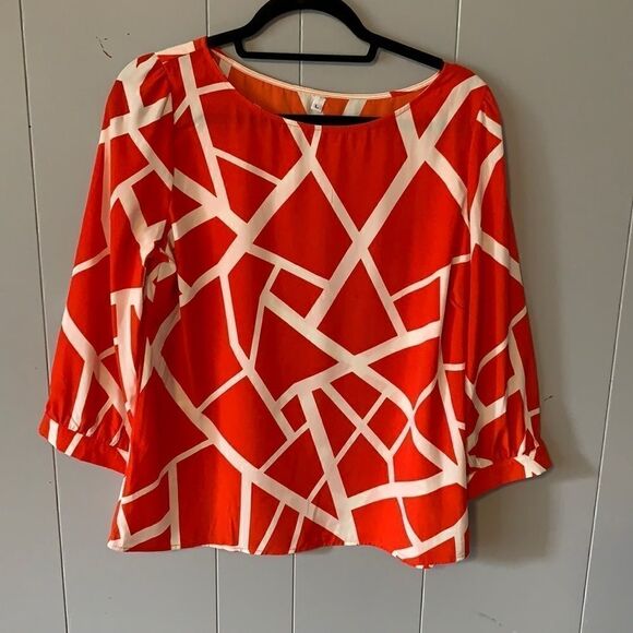 Orange & White Printed Blouse Size Large - Picture 1 of 4